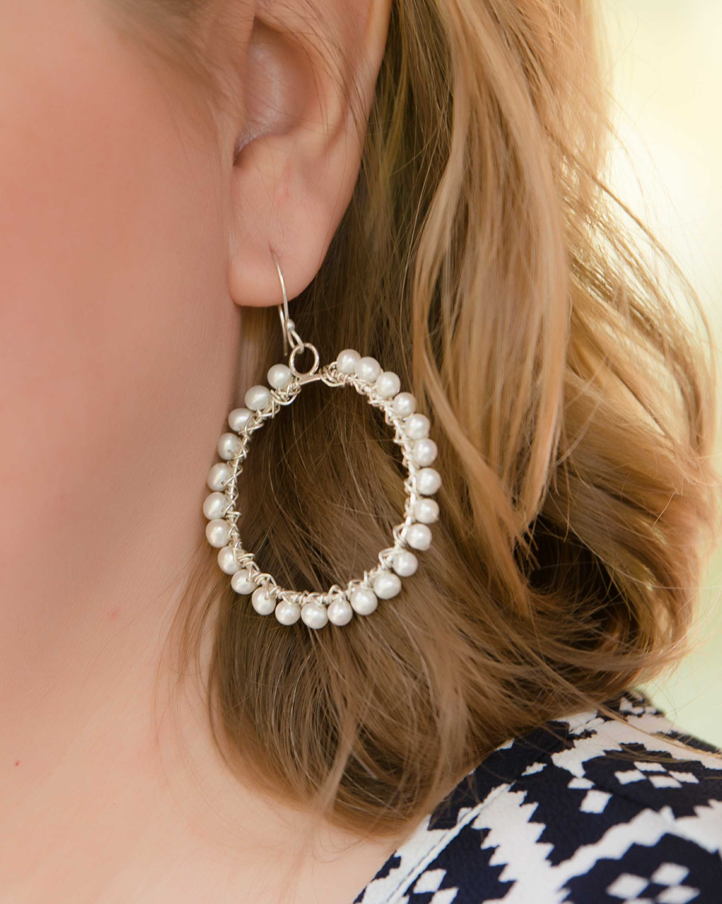 Large Pearl Hoop Earrings 2.5
